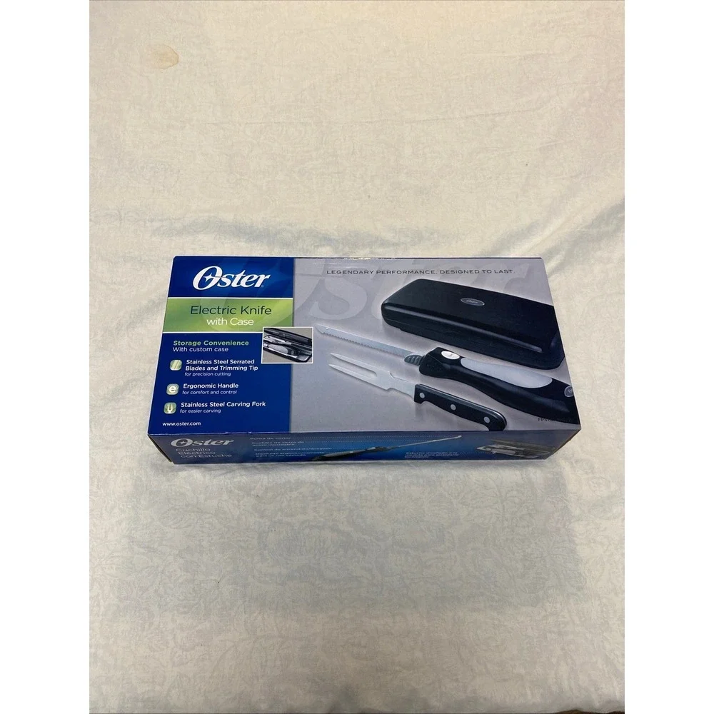 Oster FPSTEK2803B Electric Knife With Case & Carving Fork New Open Box
